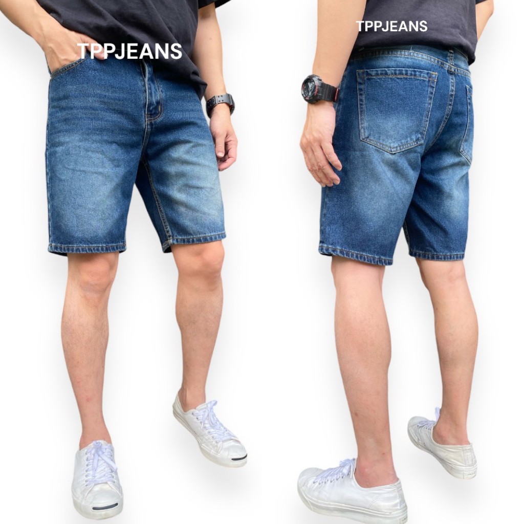 JEANSEXPRESS Shorts Jeans กางเกงยีนส์ขาสั้นชาย ทรงเหนือเข่า สีบลูยีนส์ฟอก เป้าซิป Size 28-38 รับชำระปลายทาง