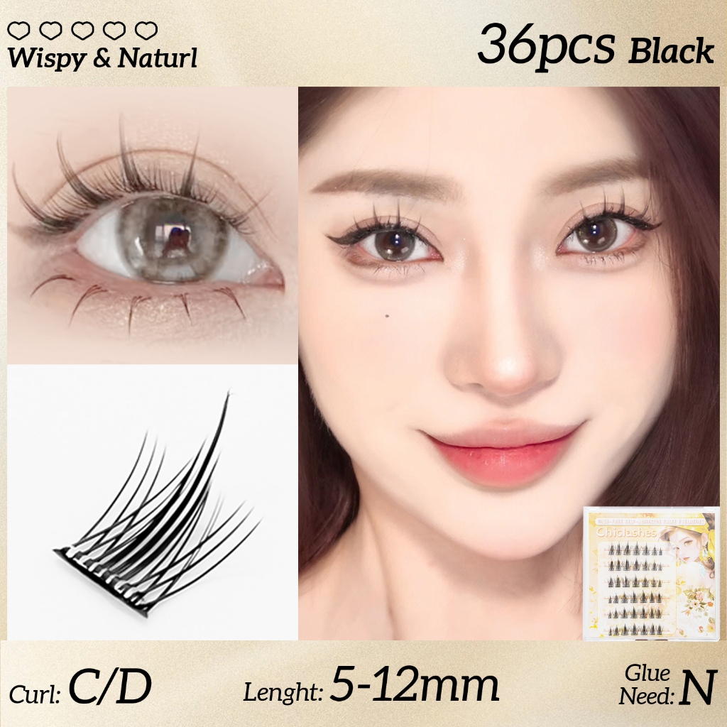 【วัสดุเกาหลี】48pc 7mm-13mm ขนตามีกาวในตัว ขนตาปลอม ไม่ต้องใช้กาวเพิ่ม ธรรมชาติหนา DIY ต่อขนตาปลอมแบบมีกาวในตัว