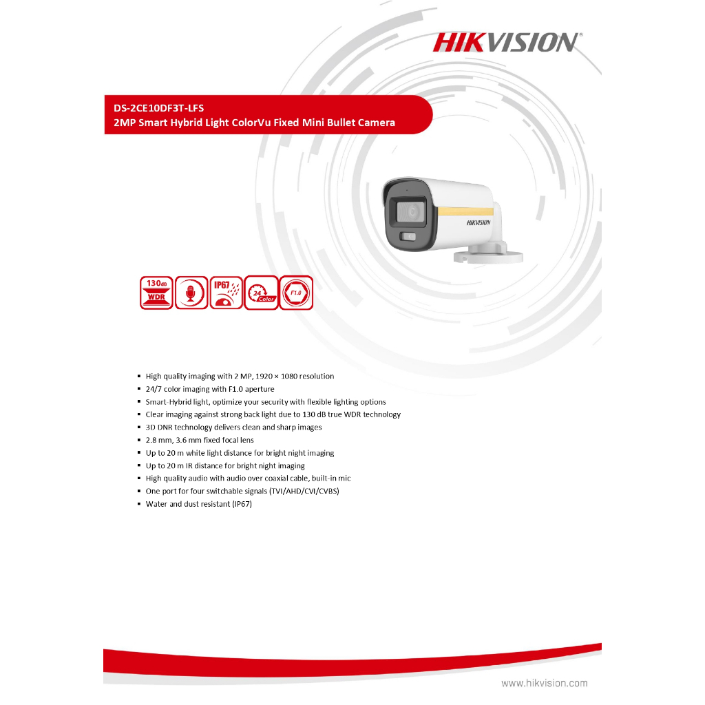 HIKVISION ชุดกล้องวงจรปิด 2MP รุ่น iDS-7204HQHI-M1/XT+DS-2CE10DF3T-LFS จำนวน 2 ตัว ภาพสี 24ชม. (รับประกันสินค้า 3 ปี)