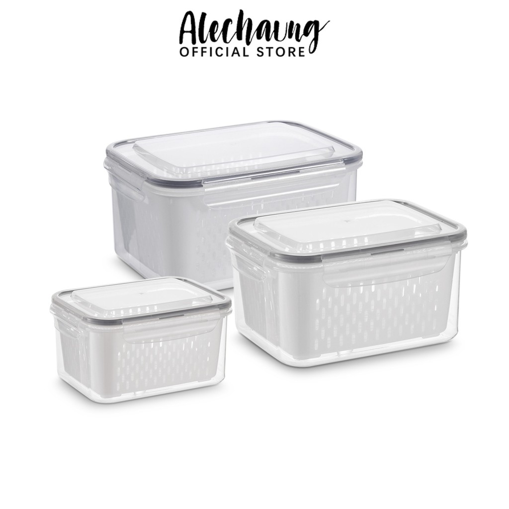 Alechaung กล่องเก็บของในตู้เย็น กล่องถนอมอาหาร food storage box 850มล. 1750มล. 3300มล. เข้าไมโครเวฟได้ วางซ้อนกันได้