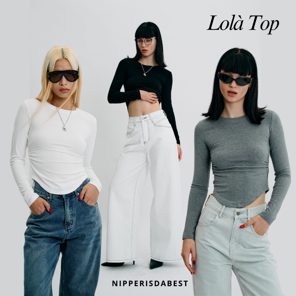 NIPPERISDABEST เสื้อรุ่น Lolà top เสื้อคอกลม แขนยาว ผ้ายืด สีดำ ขาว เทา