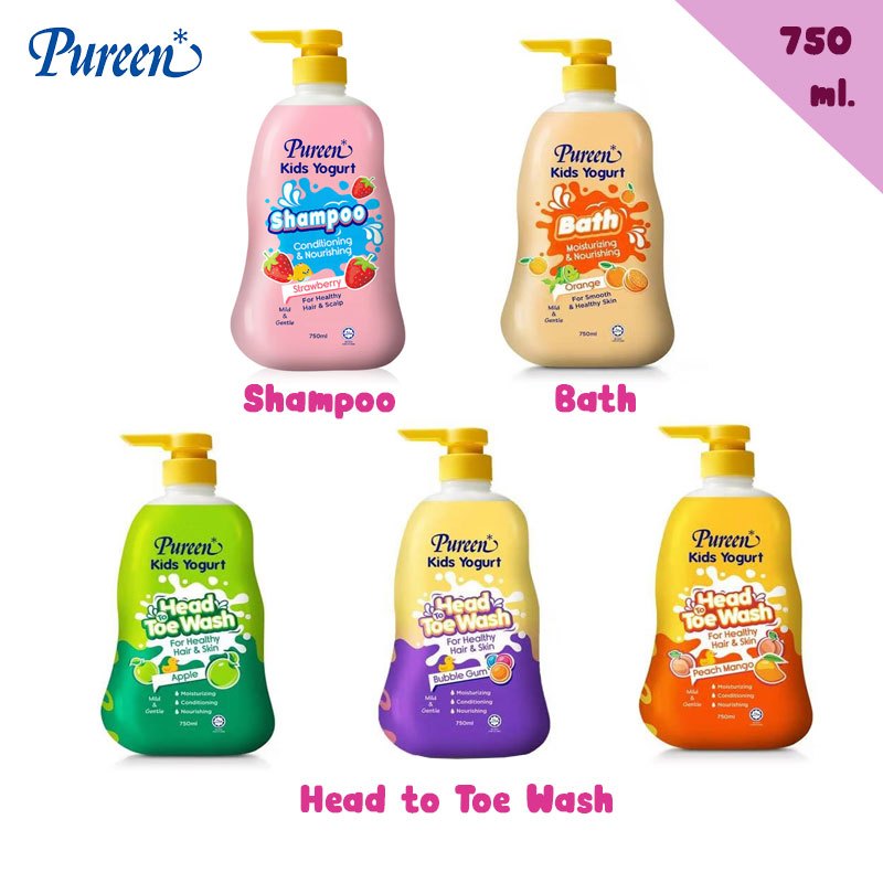 Pureen Kids Yogurt เพียวรีน คิดส์ โยเกิร์ต ผลิตภัณฑ์ทำความสะอาดผิว เฮด ทู โท ขนาด 750 มล. 1 ขวด