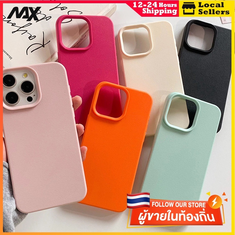 ส่งจากไทย กรณีโทรศัพท์นุ่มหนัง เคสโทรศัพท์ เคสไอโฟน 16 for iPhone 11 13 12 15 14 XS XR PROMAX PLUS XSMAX 7/8P สีชมพู
