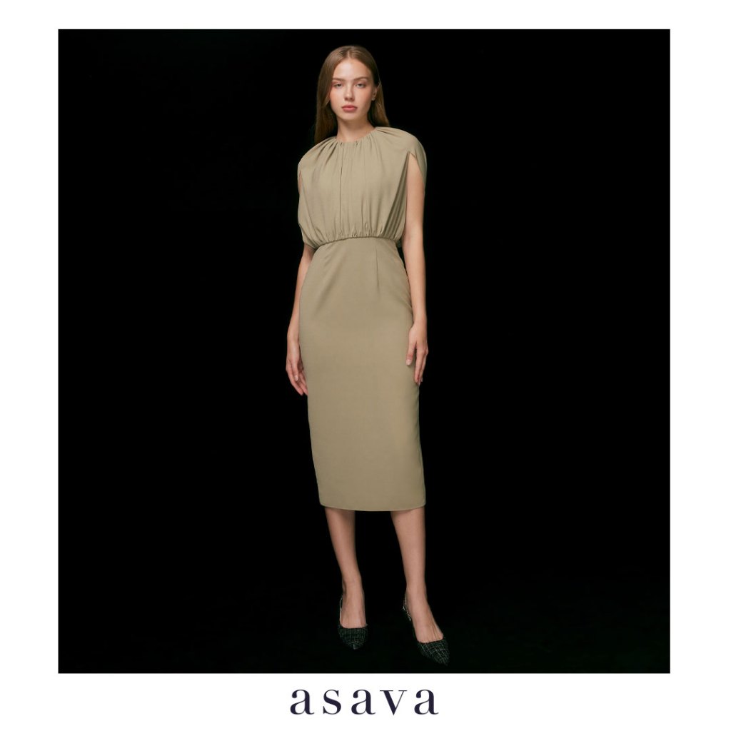 [asava aw23] Harper Cape Sleeve Dress เดรสผู้หญิง แขนเคปสั้น แต่งดีเทลรูดด้านหน้า ผ่าหลัง ซิปหลัง