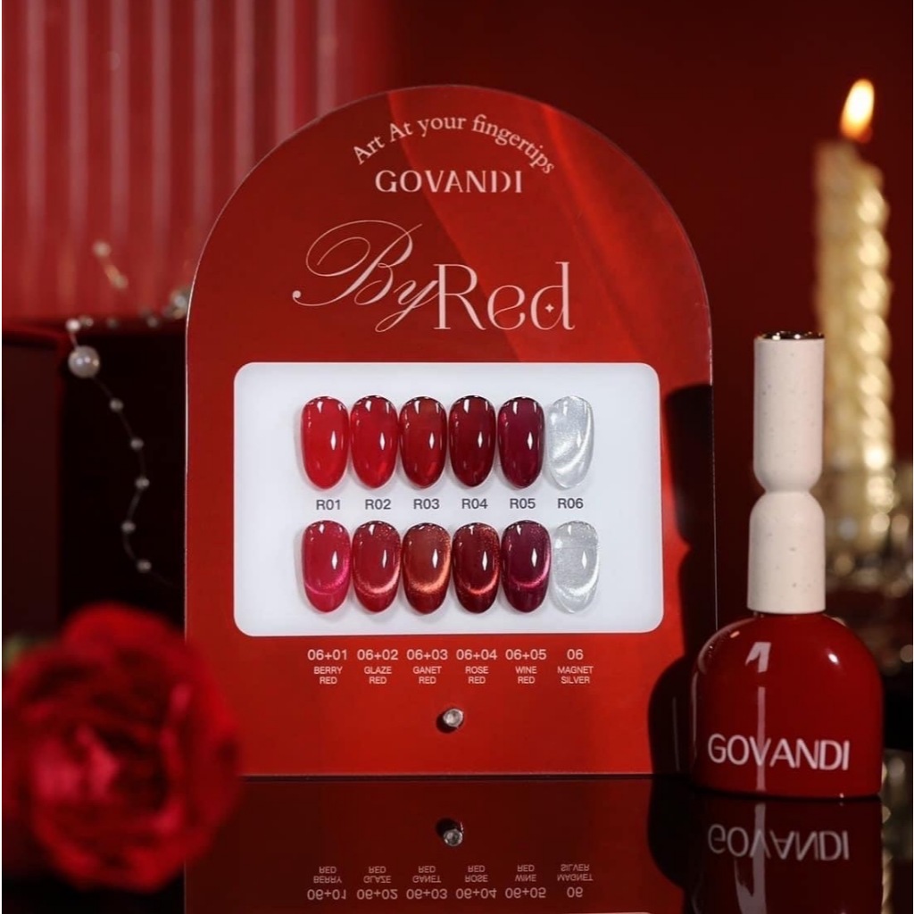สีเจล GOVANDI รุ่น G09 สีเจลไซรัปโทนแดง และ สีลูกแก้ว ยกเซต 6 สี แถมชาร์ทสี