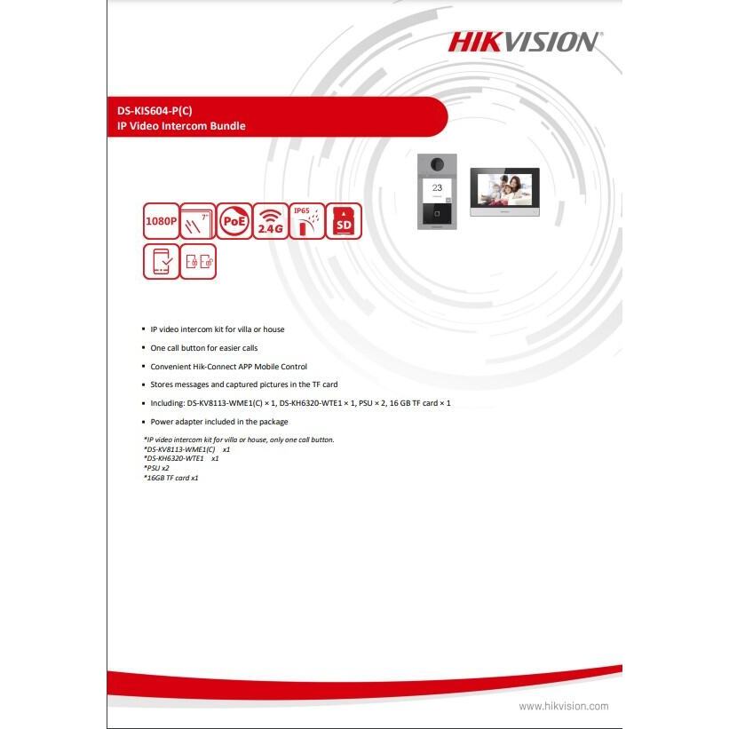 HIKVISION วิดีโอ อินเตอร์คอม IP video intercom kit WIFI รุ่น DS-KIS603-P(C) , DS-KIS604-P(C)