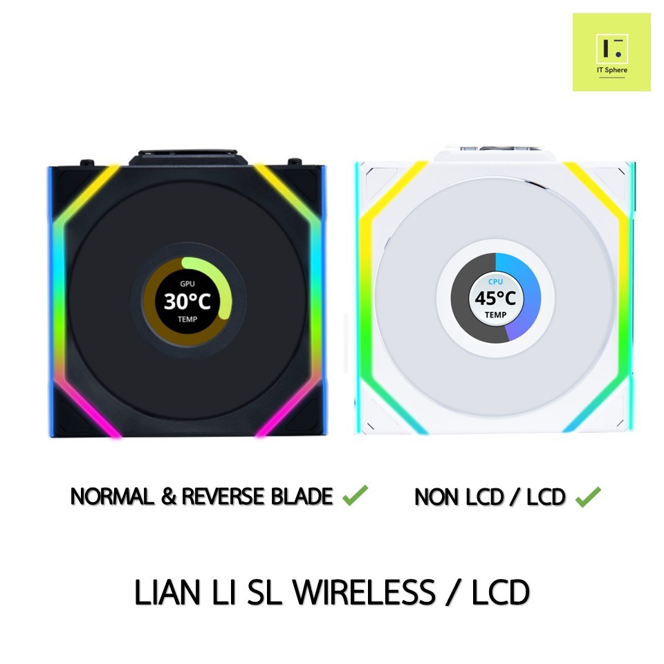 NEW ! [ดูดเข้า / เป่าออก] SL WIRELESS LCD Fancase Lian Li rgb Fan case 120mm พัดลมเคส สีขาว REVERSE SL120 uni fan black
