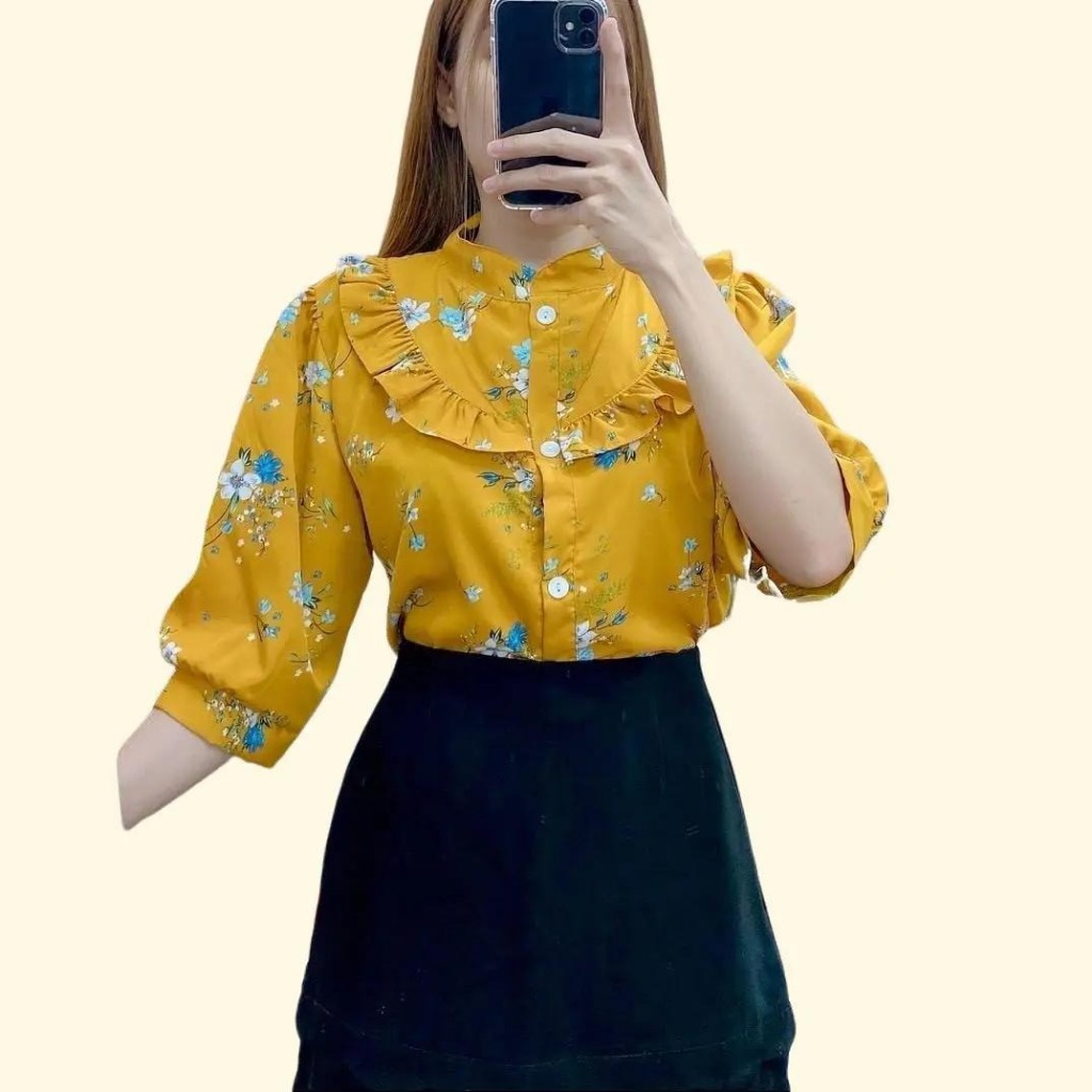 เสื้อคอจีนระบาย ลายดอก น่ารัก