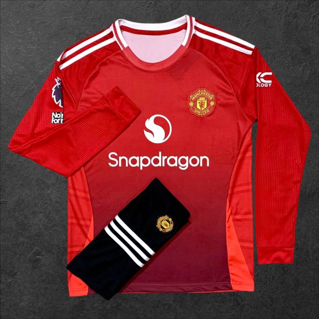 ชุดฟุตบอลแขนยาว ทีมแมนยู ชุดกีฬาใหม่ล่าสุด 2024-2025 ผ้าดีใส่สบาย เสื้อ+กางเกง พร้อมส่ง