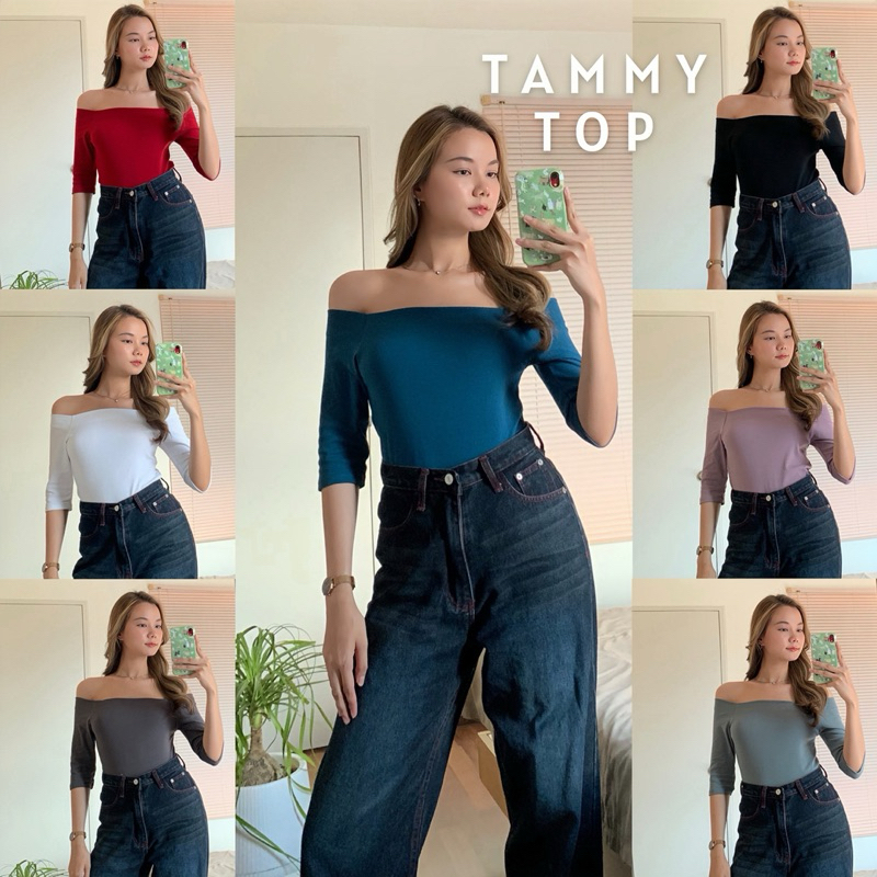 เสื้อปาดไหล่ แขนศอก 7สี เสื้อใส่ได้2แบบ ผ้านุ่มไม่ต้องรีด TM01