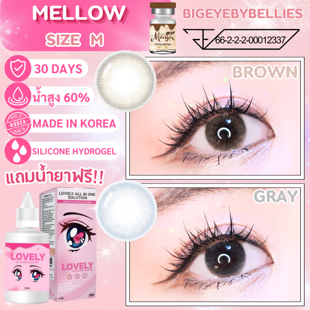 คอนแทคเลนส์ ขนาดกลาง Silicone Hydrogel ค่าอมน้ำ 60% Mellow Mayalens Premium