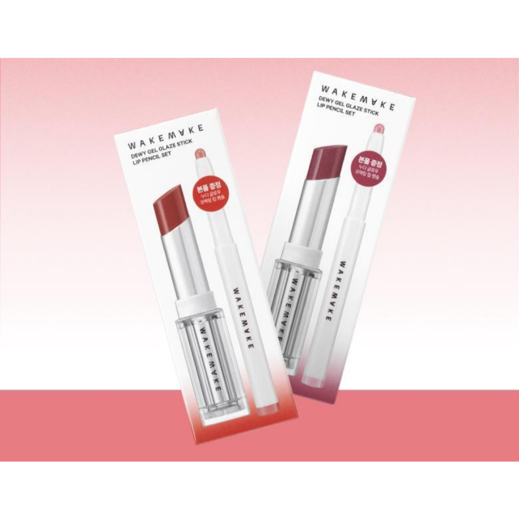 Wakemake Dewy Gel Glaze Stick Lip Pencil Set (01 Mutepercent, 16 Roasting Autumn, 17 Petal Hazel) / Multi Blurring Pot