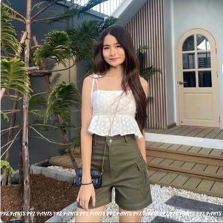 ʙʀᴏᴏᴋᴇ🍃กางเกงยีนส์ขาสั้น คาร์โก้ ผ้ายีนส์สี เนื้อผ้ายืด ป้าย chuu-5kg