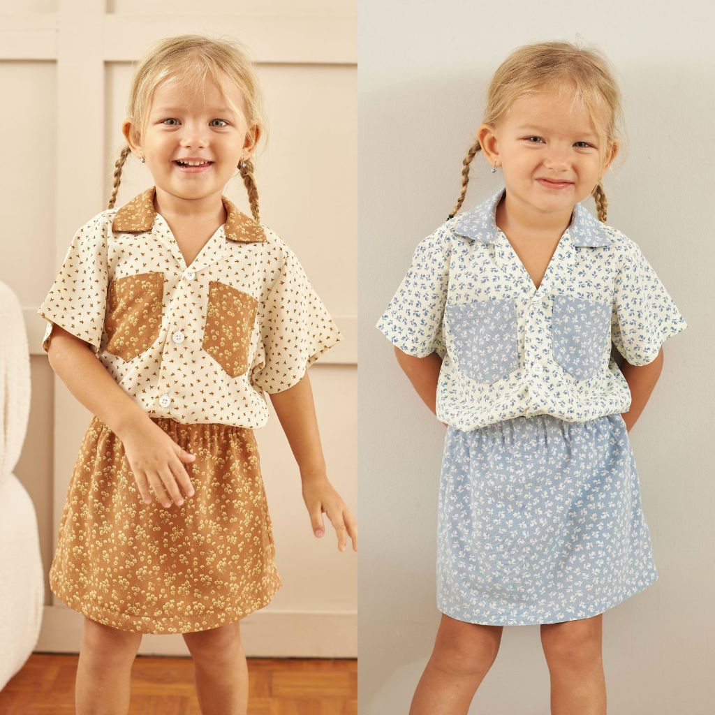 PIMNATTA Anya Skort Set (Limited Fabric) ชุดเซ็ตเด็กผู้หญิงสีทูโทน (อายุ 1-6 ขวบ) ผ้าพิมพ์ลายนำเข้า