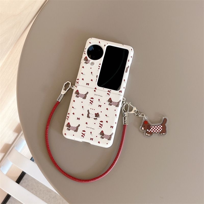 เคสหนังลายน้องหมา พร้อมสายคล้อง+จี้ สำหรับ OPPO Find N3 Flip