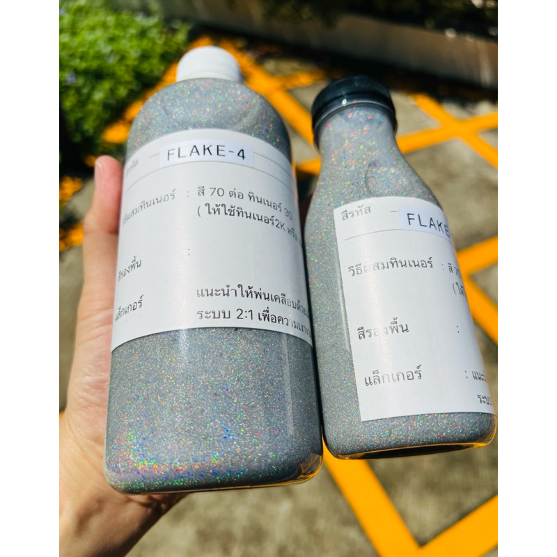 ✨🔮Flake-4 ผงกากเพชรสีเงินประกายรุ้ง เกรดสำหรับพ่นรถยนต์ (Glitter Flake - Hologram) (เม็ดขนาดเล็ก 0.004)