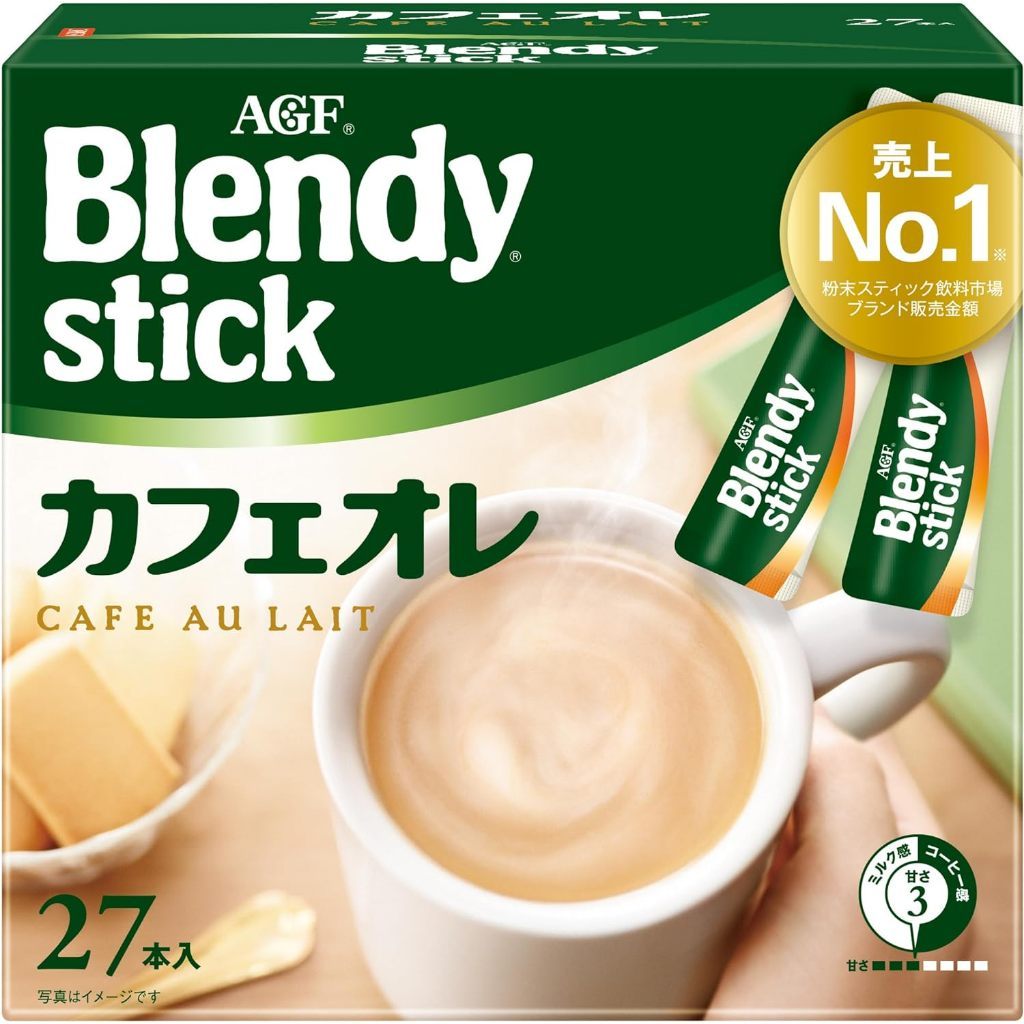 【Direct delivery from Japan】AGF Blendy Stick Cafe au lait [Stick coffee] 27 pieces (×1) /Cafe au lait Calorie half / Cafe au lait, bittersweet for adults / Espresso au lait with slight sugar【Japan Quality】