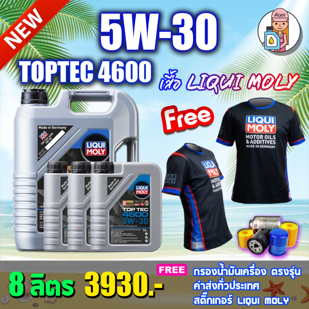 แถมเสื้อ+แถมกรอง น้ำมันเครื่องสังเคราะห์แท้ Liqui MolyTop Tec 4600 8ลิตร