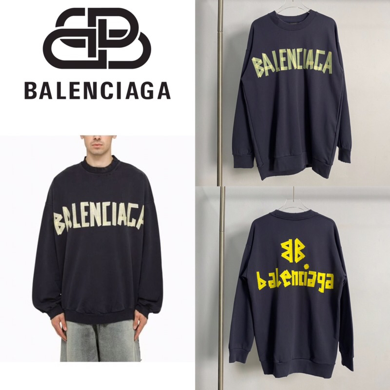 เสื้อสเวตเตอร์ Balenciaga Tape Type Logo Sweatshirt (สีกรมท่า)