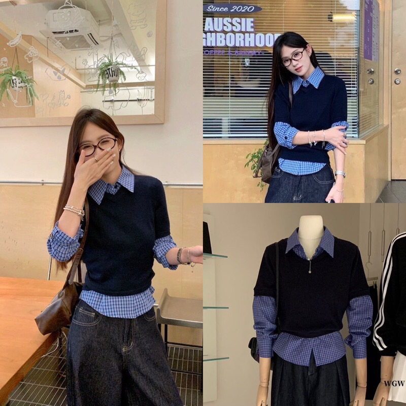 เสื้อแขนยาวเย็บติดลายสก๊อตรุ่น 2704 TAG:WG.WE