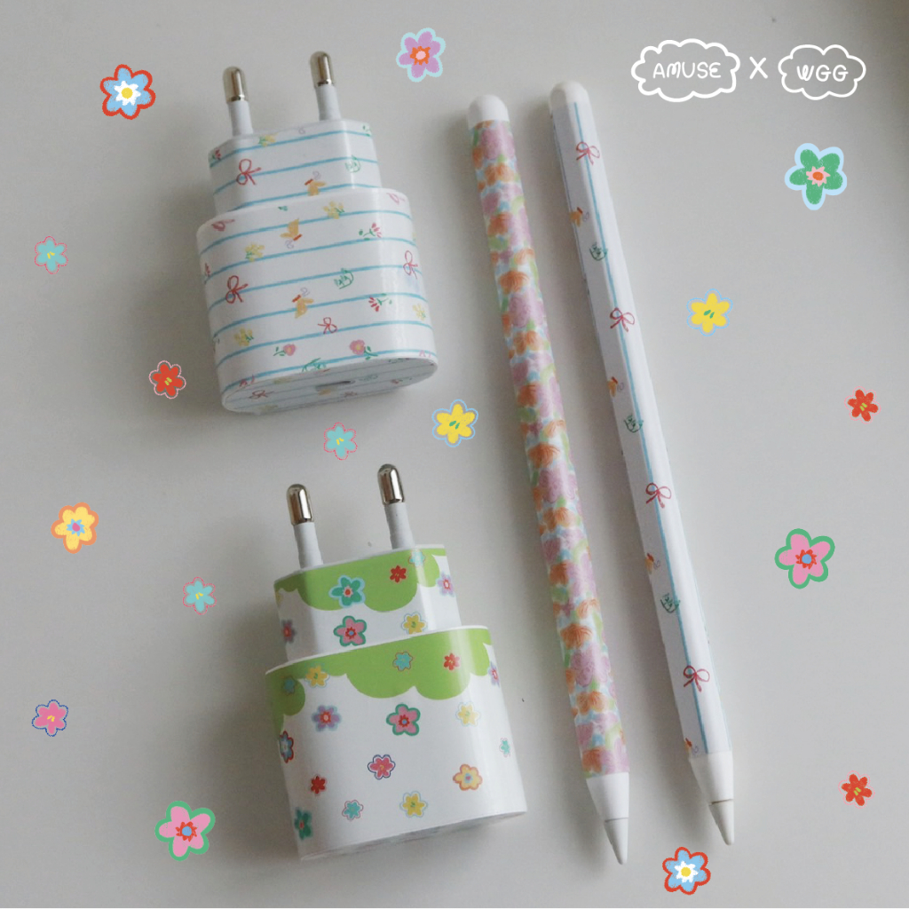 amuseXwgg craft studio Charger & Pencil sticker สติ๊กเกอร์ติดหัวชาร์จแบบขากลมและสติ๊กเกอร์ติดปากกา