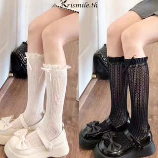 COD-ในไทย💖ถุงเท้ายาวถุงน่องหวาน JK Lolita Bowknot เข่าผู้หญิง Hollow Out ตาข่าย ถุงน่อง สไตล์ญี่ปุ่นสาว-Kri