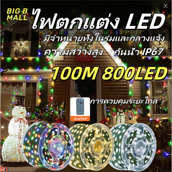 ไฟตกแต่ง LED ไฟตกแต่งแบบกระพริบ ไฟกลางแจ้งกันน้ำ IP67 ไฟตกแต่งสวน 100M800LED