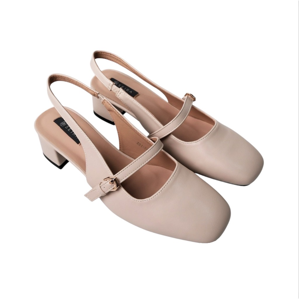 Seira - Hazel Heels รองเท้าส้นสูง ส้นตัน สูง 1.5 นิ้ว หัวเหลี่ยม เปิดหลัง ยางยืด สายคาด อะไหล่หัวเข็มขัดสีทอง