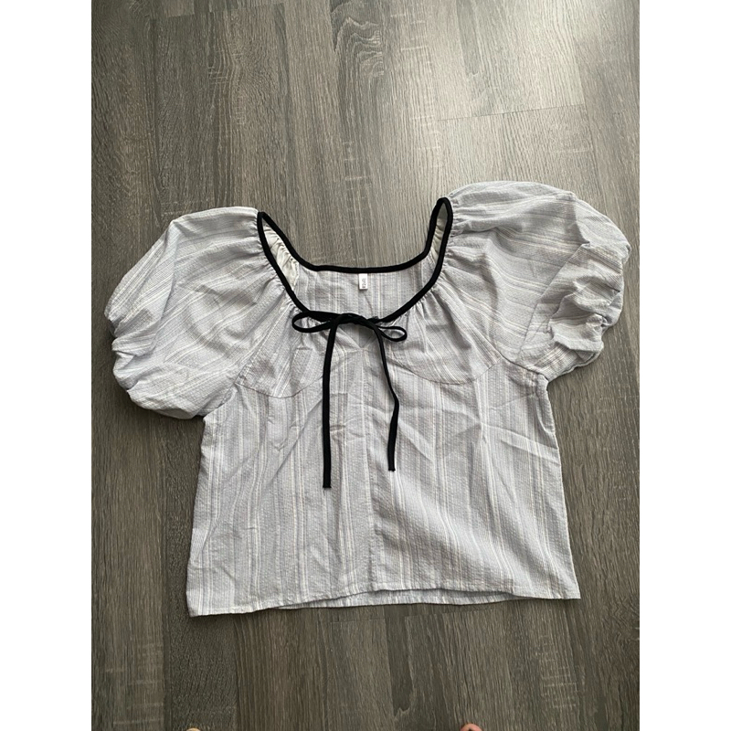 เสื้อลินินแขนสั้นผูกโบว์หน้า ฟรีไซส์ ป้าย Lolita shop