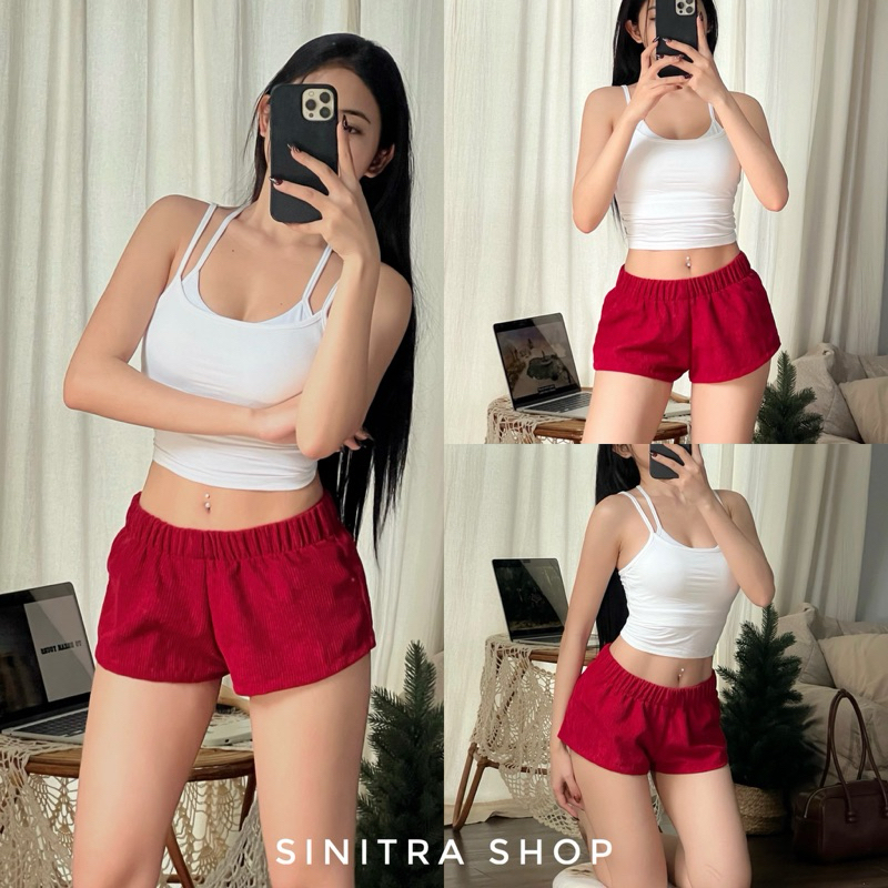 Pop Shorts กางเกงขาสั้นลูกฟูกเอวต่ำ Sinitra Shop