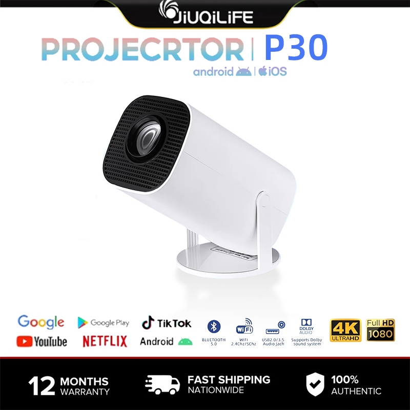 โปรเจคเตอร์ P30 Pro 4K iPhone / Android12 projector HDMI บลูทูธ WiFi6 4K โฮมเธียเตอร์ Youtube/Netflix