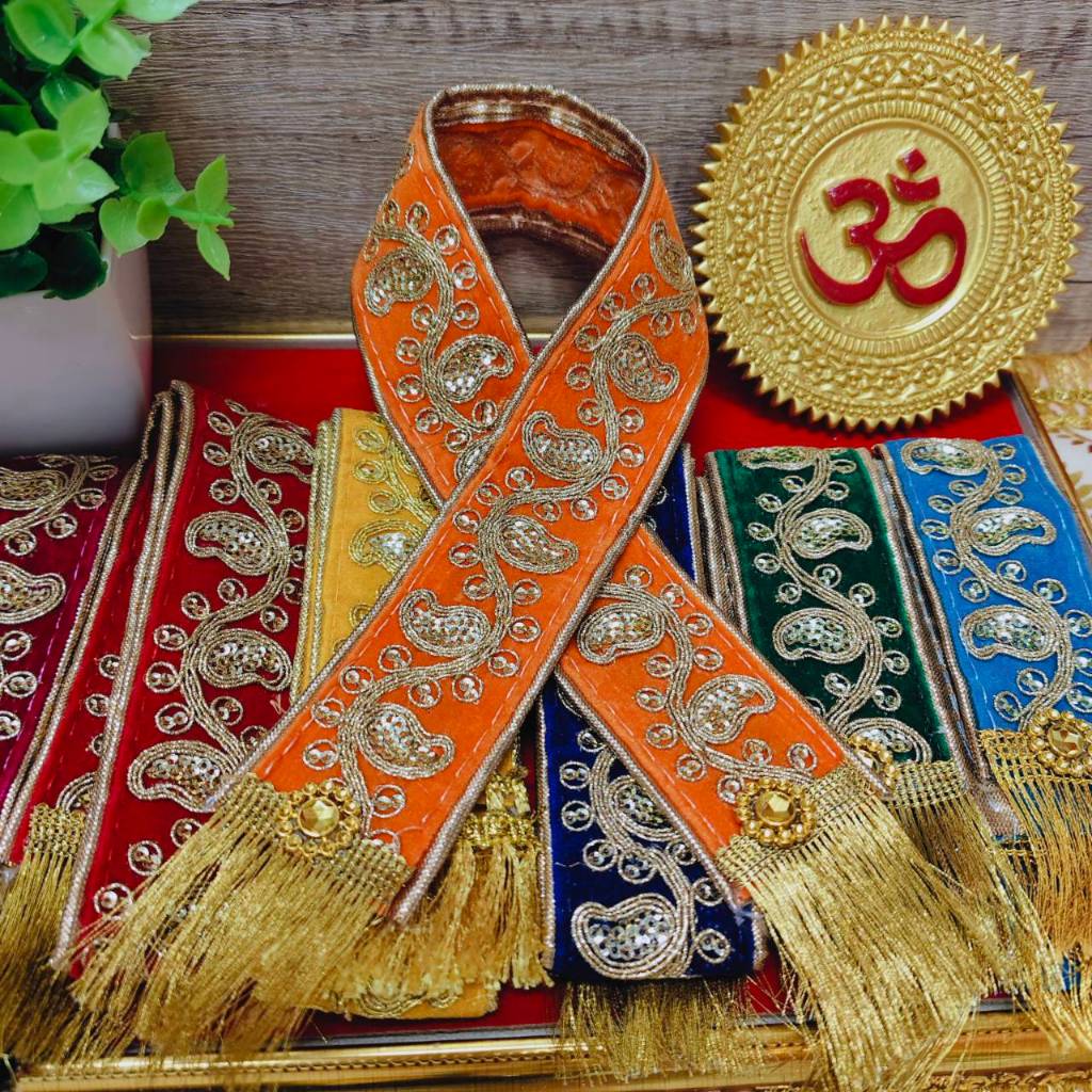 สไบลายอินเดีย เลือกขนาดได้ ยาว 40-100 cm ถวายองค์พระพิฆเนศ เหมาะกับองค์ใหญ่ กว้าง 2 นิ้ว – โปรปัง