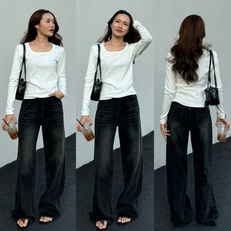 “Cooper Jeans” กางเกงยีนส์ขากระบอกใหญ่ สีดำฟอก สวยๆ