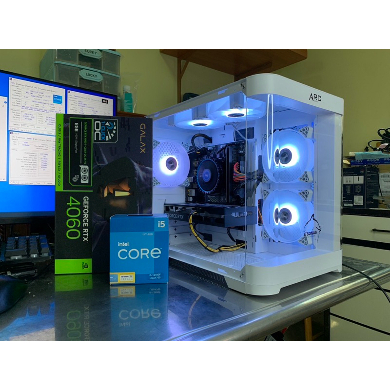 เคสตู้ปลาขาว I5 12400F+RTX4060+RAM16+M.2 250GB ประกอบพร้อมลงโปรแกรม