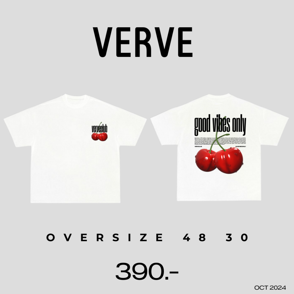 CASSIUS PREMIUM COTTON OVERSIZE เสื้อยืดสกรีนลาย พรีเมี่ยม GOOD VIBES ONIY เชอร์รี่แดง ขาว