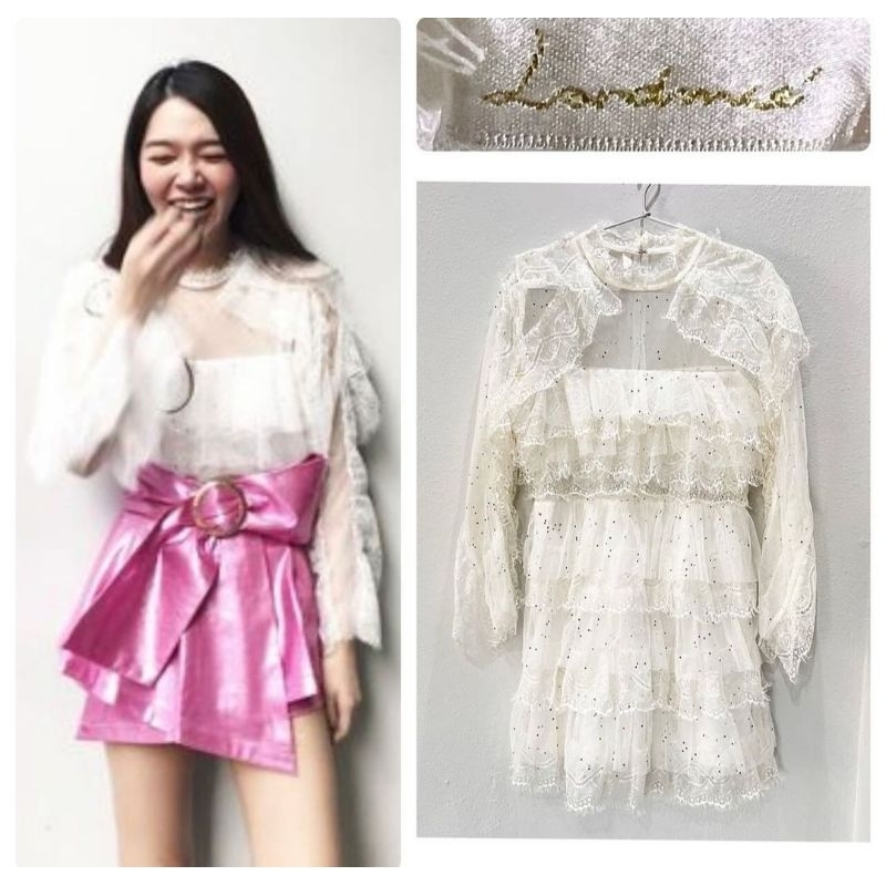 เดรสแบรนด์landmeeแท้💯%ผ้าลูกไม้สีขาวไม่มีตำหนิ