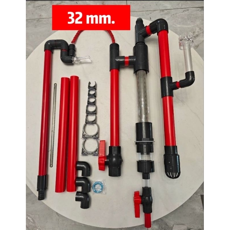 ขนาด 32 mm. ดูดน้ำ 4000-6000 L/H ท่อโอเวอร์โฟล Overflow ไม่ต้องเจาะตู้ แยกเศษขี้ปลาอัตโนมัติ