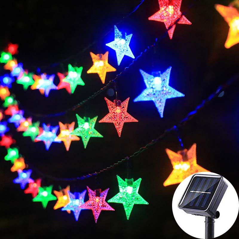 ไฟโซล่าเซลล์ solar light ไฟประดับ รูปดาว ไฟกระพริบ ไฟคริสต์มาสส หลากสี 20ดวง 5เมตร/50ดวง 7เมตร 8 โหมด8 โหมด