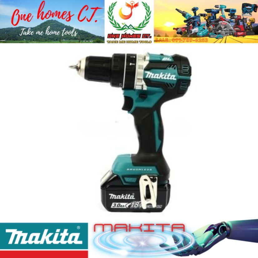 MAKITA รุ่น DHP484RFE สว่านกระแทกไร้สาย 18 โวลต์ ขนาด 13 มม. รวมแบตเตอรี่-แท่นชาร์จ (สินค้ามีคุณภาพ.