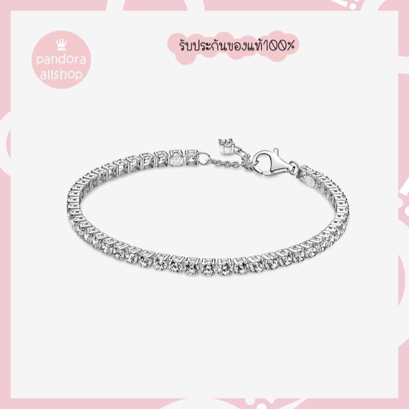 (ของแท้100%) พร้อมกล่องถุง Pandora silver Sparkling Tennis bracelet ข้อมือเพชร