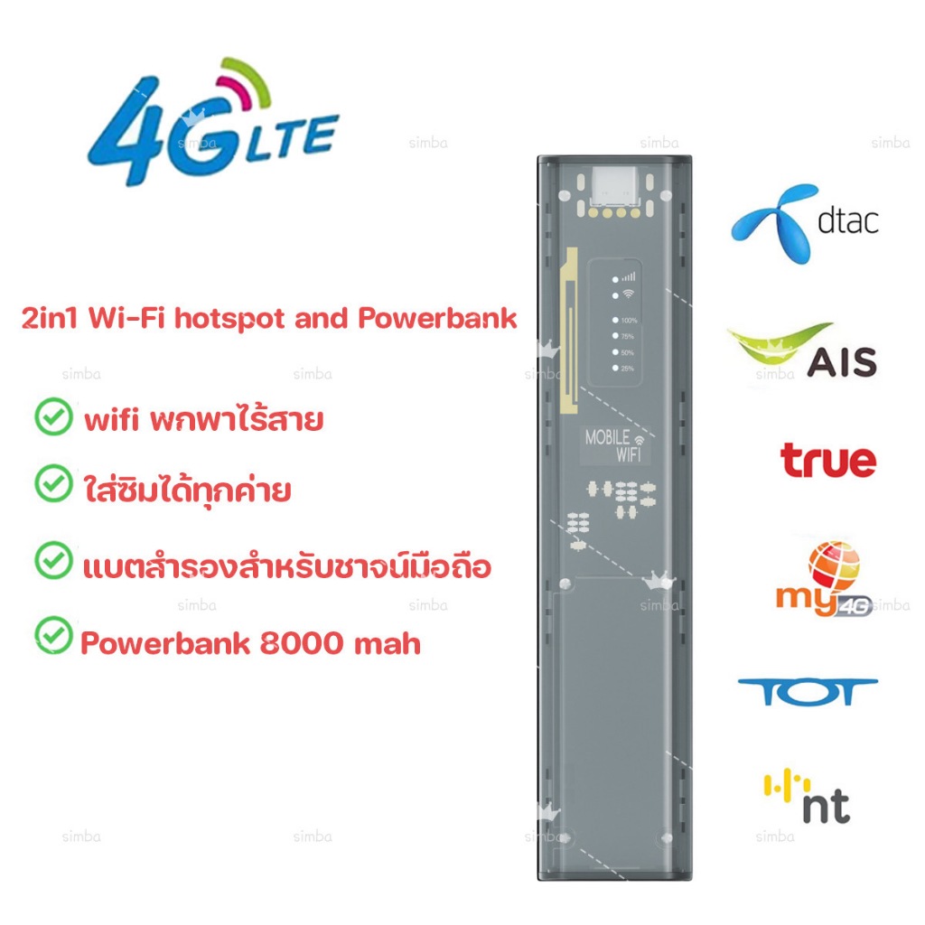 ใหม่ล่าสุด 4G Wifi Hotspot and Powerbank 8000mAh รุ่น M27 แบบพกพา 2in1 ปล่อยไวไฟและชาร์จแบตโทรศัพท์ได้พร้อมกัน