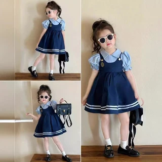 Little Piglet 🐷 พร้อมส่ง Dress ชุดกระโปรง แขนยาว แขนสั้น เด็กหญิง สีฟ้า กรมท่า ดำ เกาหลี แฟชั่นเด็ก