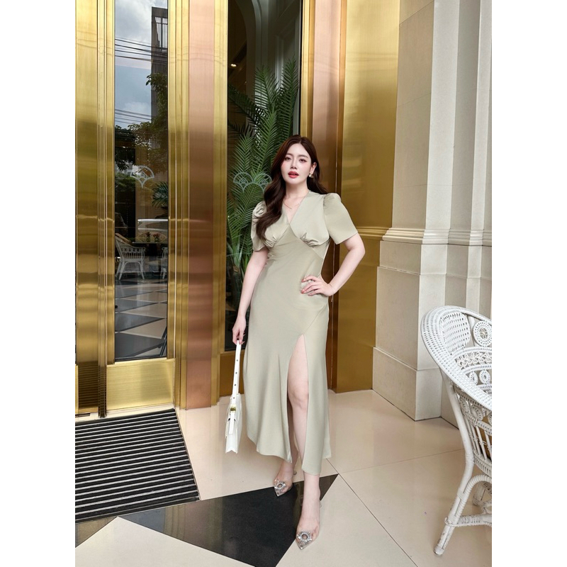 ชุดออกงานสาวอวบ เดรสเพื่อนเจ้าสาว S -3XL อก44