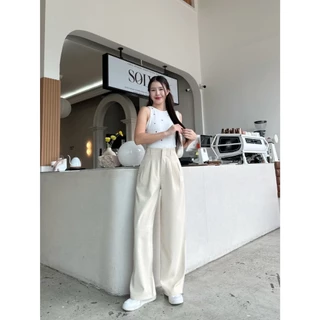 T34 Momo Pants ขอบในตัว ยาว42นิ้ว กางเกงทรงกระบอกกลาง กางเกงขายาว ผู้หญิง เอวสูง พรางหุ่น พรางสะโพก ใส่ทำงาน ผ้าพริ้ว