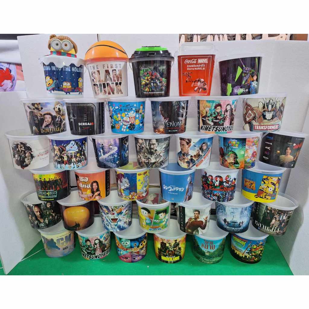 ถังป๊อบคอร์น ขนาดซุปเปอร์ไซส์ บิ๊กไซส์ ของเมเจอร์ และ SF ขนาด350ออนส์ พร้อมฝาปิดใส หายากน่าเก็บสะสม