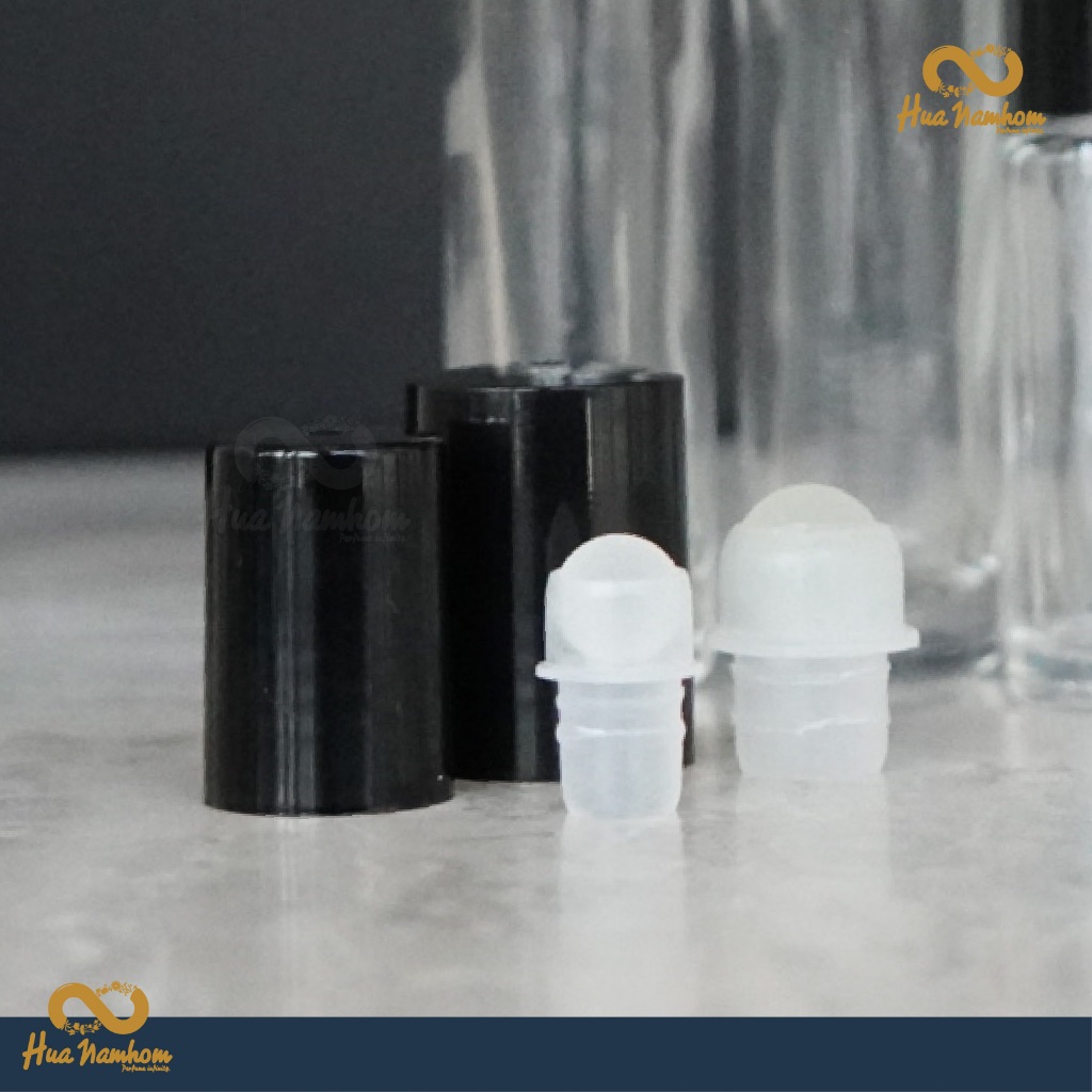 ขวดลูกกลิ้งฝาสีดำ พร้อมหัวบอลพลาสติก ปริมาณ 2ml-8ml ยกแพ็ค X12 ชิ้น