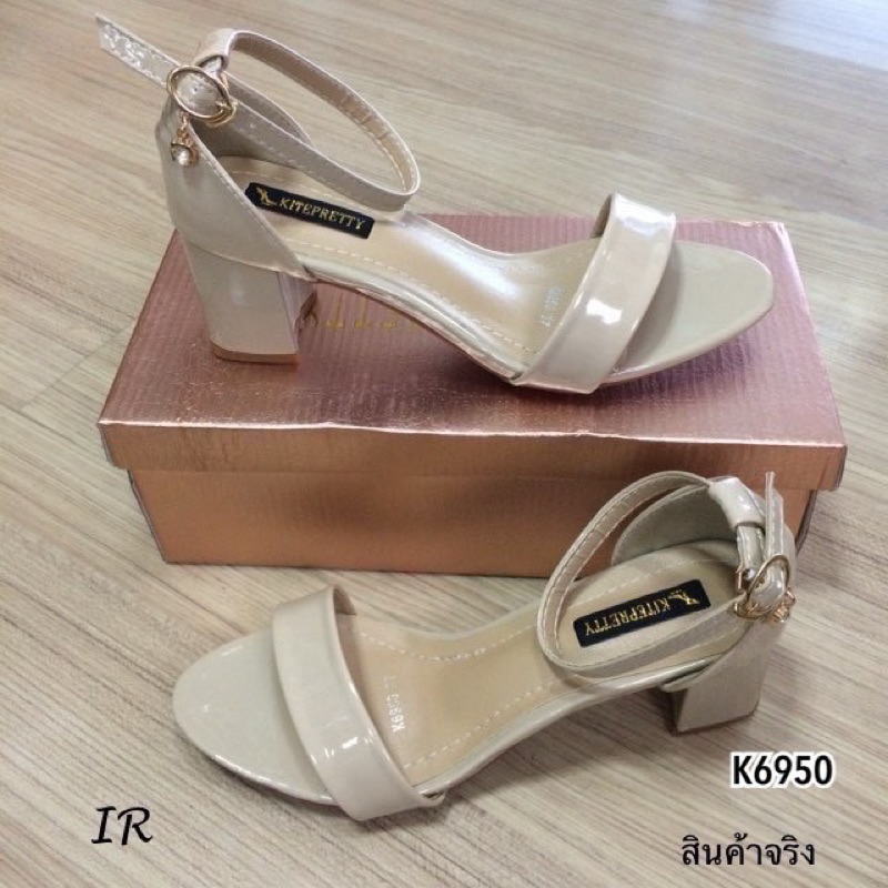อยู่ไทยส่งไว/ไซส์ปกติ/2.5นิ้ว/kiteprettyรองเท้าส้นสูงรัดข้อเท้า สูง2.5นิ้ว สายปรับได้ใส่สบายเท้าk6950