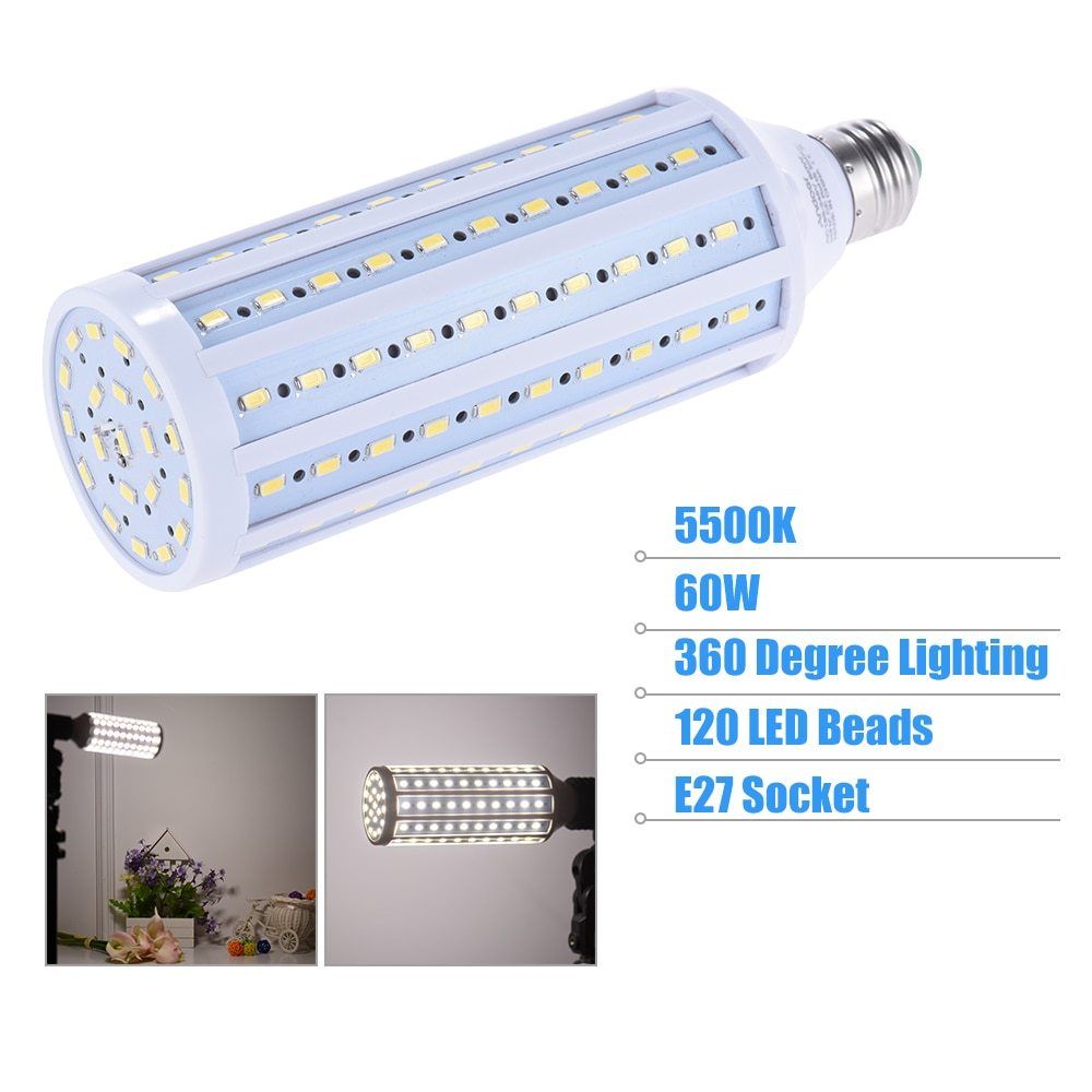 หลอดสตูดิโอE27 60W 5500K Photography Studio LED Video Light Daylight Corn Lamp Bulb