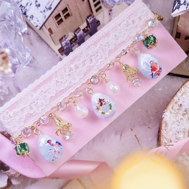 M358 สร้อยข้อมือนกน้อยในเมืองหนาว 14K CZ 15.5 - 20.5 cm พร้อมกล่องชมพู