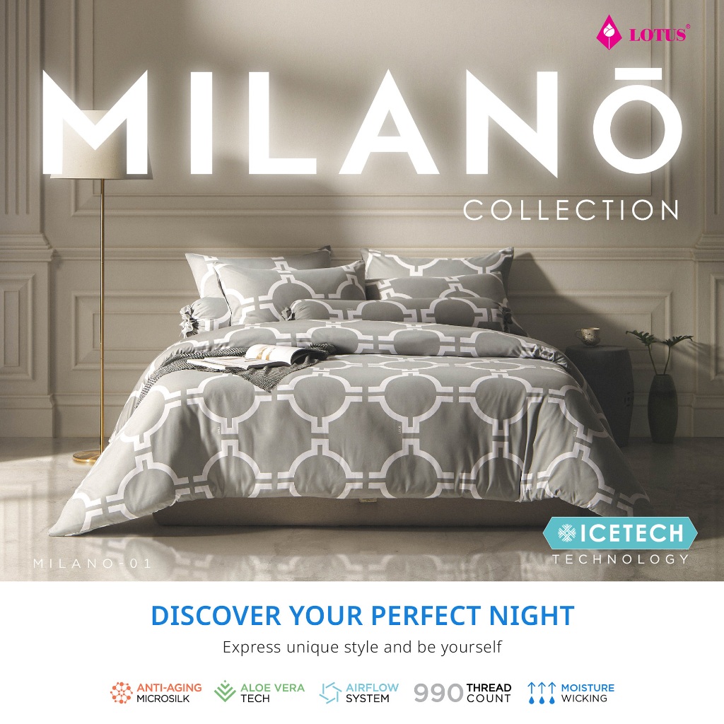 LOTUS ชุดผ้าปู เทคโนโลยีผ้าถนอมผิว ทอ 990 เส้น รุ่น Milano ส่งฟรี